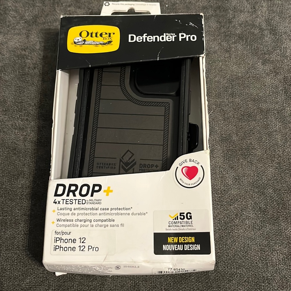 Black Otterbox IPhone 12 and 12 Pro case with side clip